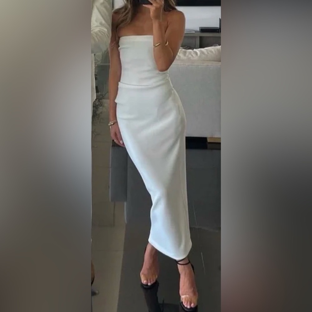 ✨ Bec + Bridge Cream Be Mine Strapless Midi Dress NWOT